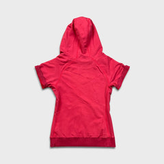 Nike Sportswear Hoodie Womens Small Red Swoosh Short Sleeve Pullover Hooded Sweater
