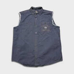 Vintage Y2K Harley Davidson Vest Mens XL Gray Skull Denim Jacket