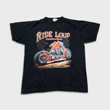 Vintage Y2K Ride Loud American Motor T Shirt Mens 2XL Black Faded Motorcycle Tee
