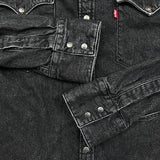 Levi's Barstow Denim Shirt Mens Large Black Dark Wash Slim Fit Western Pearl Snap