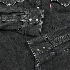 Levi's Barstow Denim Shirt Mens Large Black Dark Wash Slim Fit Western Pearl Snap