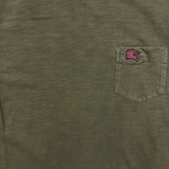 Burberry Brit T Shirt Mens Small Green Slub Cotton Pocket Metallic Knight Tee