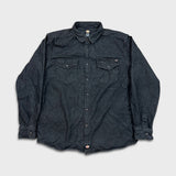 Dickies Denim Shirt Mens Large Black Dark Wash Casual Workwear Button Up