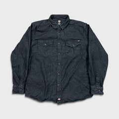 Dickies Denim Shirt Mens Large Black Dark Wash Casual Workwear Button Up