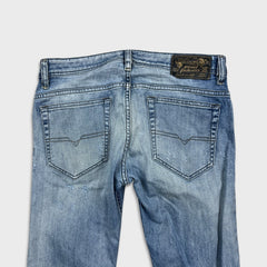 Diesel Jeans Mens 32x31 Blue Thavar Slim Skinny Light Wash Distressed Denim Pants