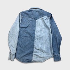 Levi's Denim Shirt Mens Medium Blue Patchwork Western Jean Pearl Snap
