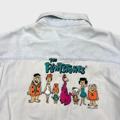 Vintage 1994 Flintstones Denim Shirt Mens XL Blue Light Wash Cartoon Button Up