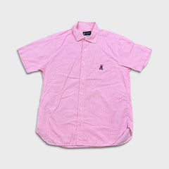 Psycho Bunny Button Up Pocket Shirt Mens Large Pink Gingham Preppy Short Sleeve