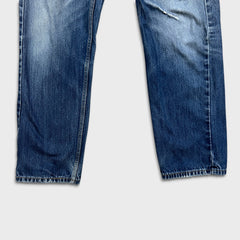 Levi's 505 Jeans Mens 34x30 Blue Regular Fit Straight Leg Distress Dark Wash Pants