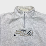 Vintage 90s Fila Sweatshirt Mens XL Gray Athletic 1/4 Zip Spell Out Pullover