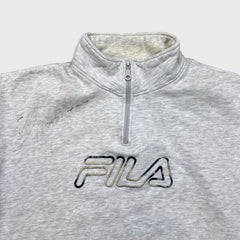 Vintage 90s Fila Sweatshirt Mens XL Gray Athletic 1/4 Zip Spell Out Pullover