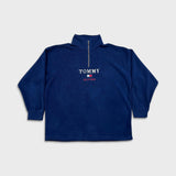 Vintage 90s Tommy Hilfiger Fleece Mens XL Blue USA Flag Pullover 1/4 Zip Jacket