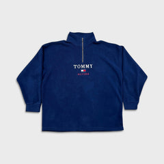 Vintage 90s Tommy Hilfiger Fleece Mens XL Blue USA Flag Pullover 1/4 Zip Jacket