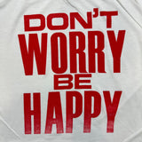 Vintage 80s Dont Worry Be Happy T Shirt Womens Medium White Crop Single Stitch Boxy