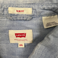 Levi's Barstow Denim Shirt Mens 2XL Blue Light Wash Slim Fit Western Pearl Snap