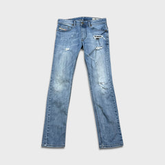 Diesel Jeans Mens 32x31 Blue Thavar Slim Skinny Light Wash Distressed Denim Pants