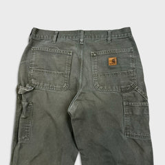 Carhartt B11 MOS Pant Mens 32x30 Green Loose Fit Washed Duck Workwear Dungaree