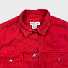 Vintage 90s Calvin Klein Sport Denim Jacket Mens Medium Red USA Trucker