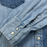 Levi's Denim Shirt Mens Medium Blue Patchwork Western Jean Pearl Snap
