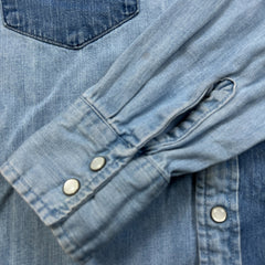 Levi's Denim Shirt Mens Medium Blue Patchwork Western Jean Pearl Snap