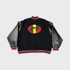 Vintage 2004 Disney The Incredibles Jacket Mens XL Black Movie Promo Varsity Bomber