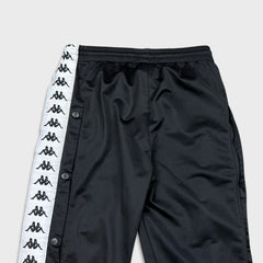 Kappa Track Pants Mens Medium Black Tear Away Side Tape Athletic Gym Jogger