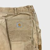 Vintage 90s Carhartt Pants Mens 36x29 Beige Double Knee Distressed USA Workwear