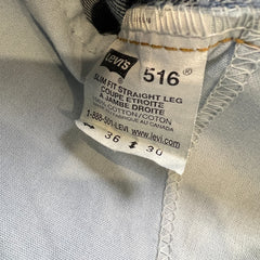 Vintage 90s Levi's 516 Jeans Mens 34x30 Blue Slim Fit Straight Leg Frayed Denim Pants