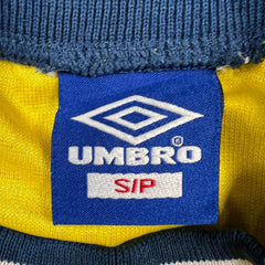 Vintage 90s Umbro Soccer Jersey Mens Small Yellow Athletic Short Sleeve