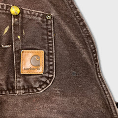 Vintage Carhartt Mens 38x30 Brown Duck Bib Double Knee Carpenter Workwear Overalls