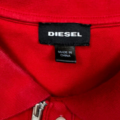 Diesel Polo Shirt Mens XL Red Short Sleeve Stretch Cotton Zip Button Up