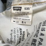 Vintage 90s Levi's 535 Jeans Mens 28x34 Blue Euro Fit Light Wash Wide Leg Baggy Denim Pants