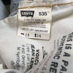 Vintage 90s Levi's 535 Jeans Mens 28x34 Blue Euro Fit Light Wash Wide Leg Baggy Denim Pants