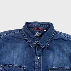 Levi's Signature Denim Shirt Mens Large Blue Dark Wash Casual Western Pearl Snap