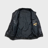Vintage 90s French Leather Bomber Vest Mens Large Black Hot Rod Car Biker Jacket