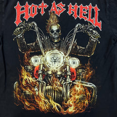 Vintage Y2K Skeleton Rider Hot As Hell T Shirt Mens Medium Black Punk Biker Tee
