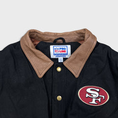 Vintage 90s Pro Line Starter San Francisco 49ers Leather Jacket Mens XL Black NFL Football Letterman Varsity