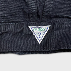Vintage 90s Guess Jeans Denim Jacket Mens Large Black Dark Wash Trucker Western