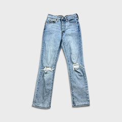 Levi's Wedgie Straight Jeans Womens 26x28 Blue Distressed Light Wash Denim Pants