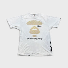 AAPE By A Bathing Ape T Shirt Mens Large White Distressed Monogram Moon Face Tee