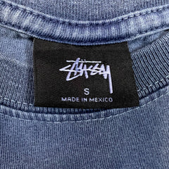 Stussy T Shirt Mens Small Blue Faded Washed Classic Logo Spell Out Graphic Tee