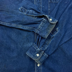Vintage 90s Chaps Ralph Lauren Denim Shirt Mens Large Blue Medium Wash Western Button Up