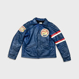 Vintage 1979 Riverside Park Hockey Leather Jacket Mens Large Blue Varsity Bomber