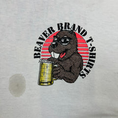 Vintage 1992 Beaver Brand Condoms T Shirt Mens Large White USA Single Stitch Humour