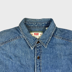 Vintage 90s Levi's Denim Shirt Mens Medium Blue Double Pocket Sleeveless Button Up Vest