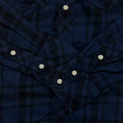 True Religion Shirt Mens Medium Blue Plaid Western Pearl Snap Long Sleeve Button Up