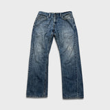 Vintage Y2K Levi's 514 Jeans Mens 32x30 Blue Slim Straight Fit Distressed Dark Wash Faded Pants