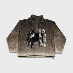 Vintage 90s Northern Elements Wolf Fleece Mens XL Brown 1/4 Zip Deep Pile Animal Nature Jacket