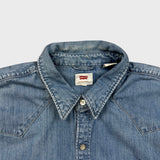 Levi's Barstow Denim Shirt Men XL Blue Light Wash Casual Jean Western Pearl Snap