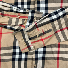 Burberry Brit Shirt Mens XL Beige Plaid Nova Check Casual Preppy Button Up